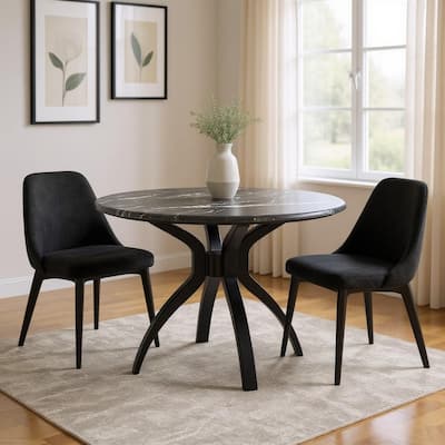 HomeRoots 50" Black Faux Marble and Steel Pedestal Base Round Top Dining Table - 50.00 in. x 29.90 in. x 50.00 in.