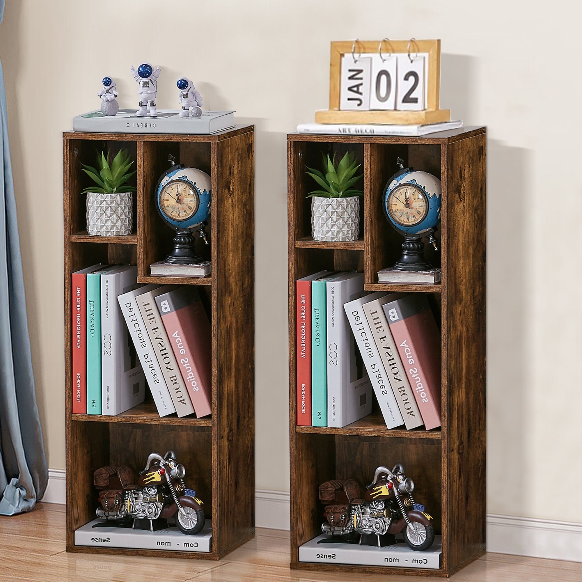 Bookshelves and Bookcases Set of 2, Floor Standing 4 Tier Display