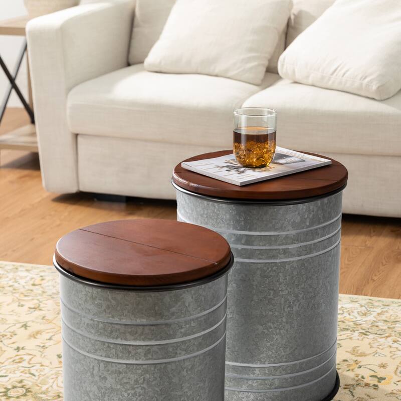 Glitzhome Set of 2 Industrial Farmhouse Outdoor Stool Storage Ottomans