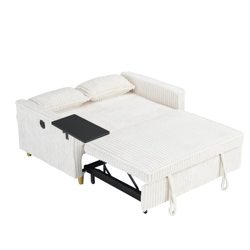 Beige Sleeper Sofa Folding Loveseat with 2 Pillows & USB Charging, Convertible Sofa Bed Multi-Functional Loveseat