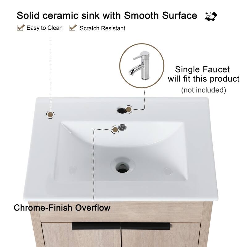 Malwee 24"/30"/36" FreeStanding Bathroom Vanity, Floor Stand Bathroom Vanity with Sink,Soft Close Door and Adjustable shelf
