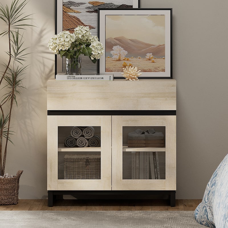Modern Dresser With Glass Doors, Drawer, And Adjustable Shelf - Multifunctional Storage Cabinet For Living Room Or Bedroom