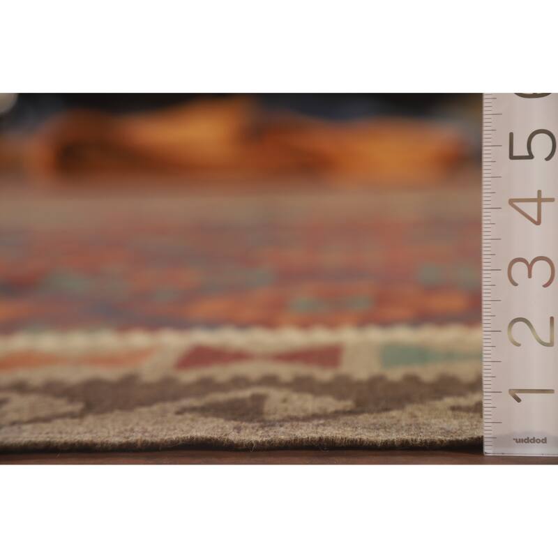 Hand Woven Oriental 100% Wool Carpet Southwestern Geometric Multi-Colored Kilim Area Rug - 9' 4'' X 6' 9''