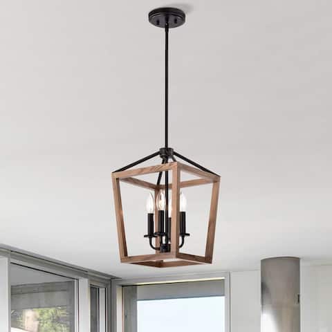 The Gray Barn 4-light Antique Black Iron and Wood Cage Chandelier