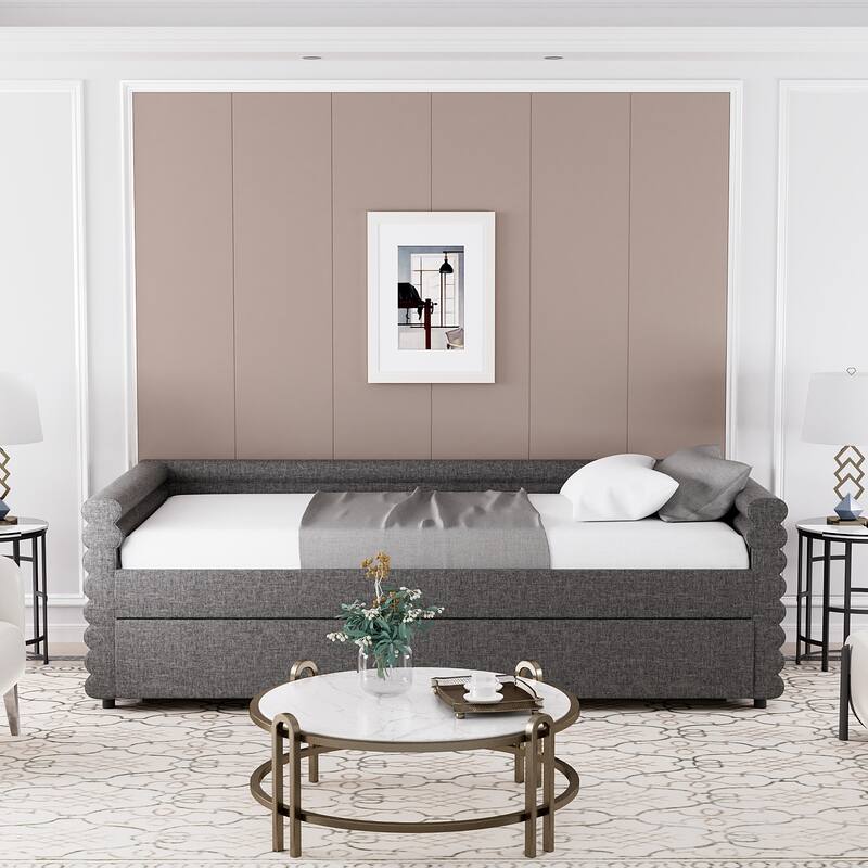 Ouyessir Modern Upholstered Tufted Daybed with Trundle & Drawers
