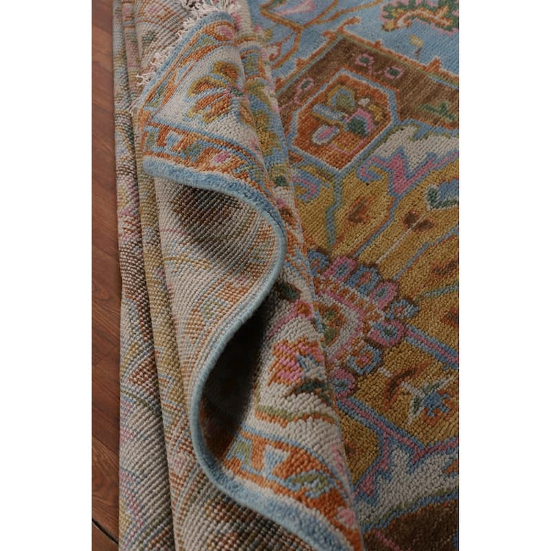 Blue Geometric Heriz Serapi Indian Area Rug Handmade Wool Carpet - 7'10"x 10'0"