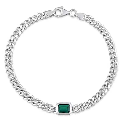 Miadora 7/8ct TGW Octagon Created Emerald Curb Link Chain Bracelet in Sterling Silver