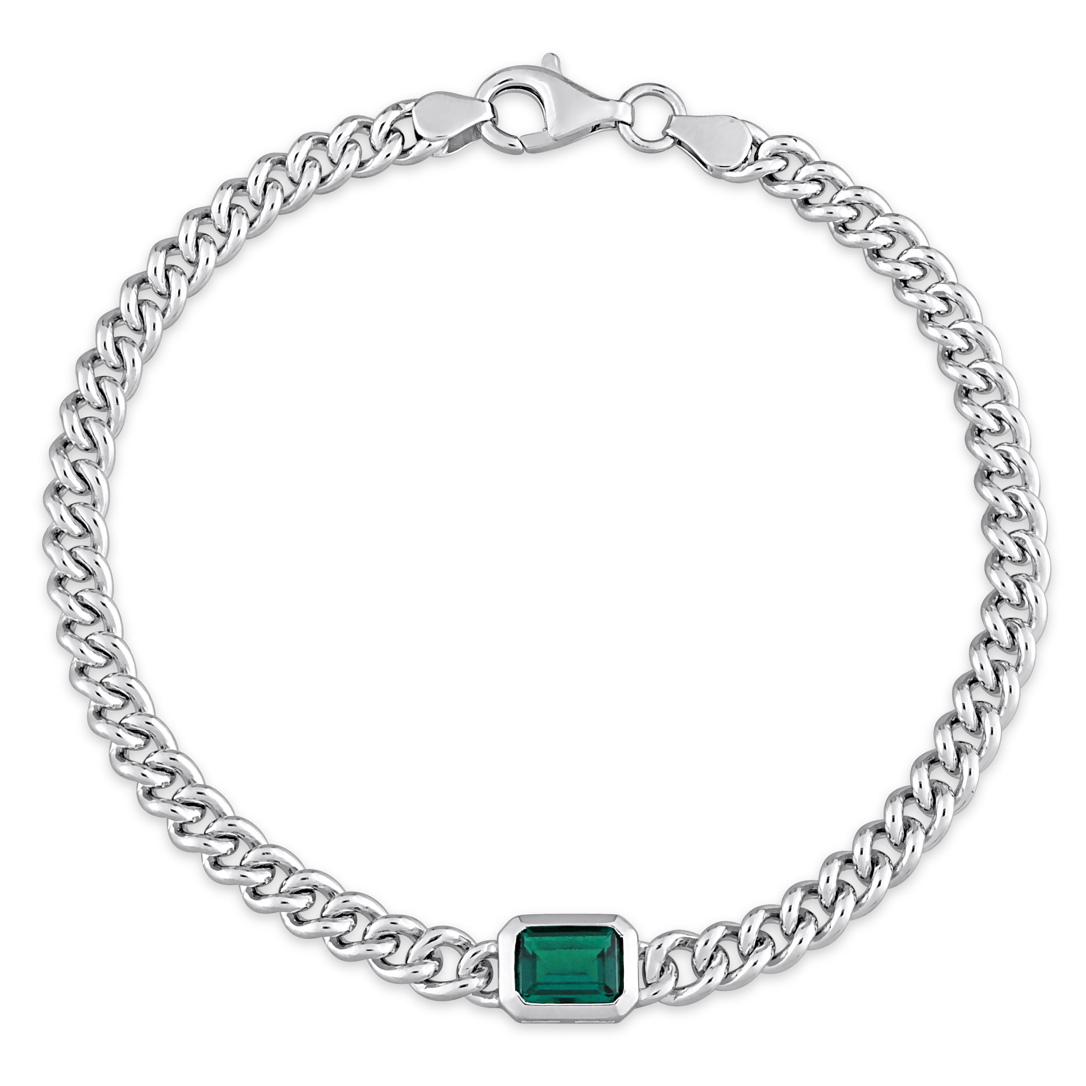Miadora 7/8ct TGW Octagon Created Emerald Curb Link Chain Bracelet in Sterling Silver