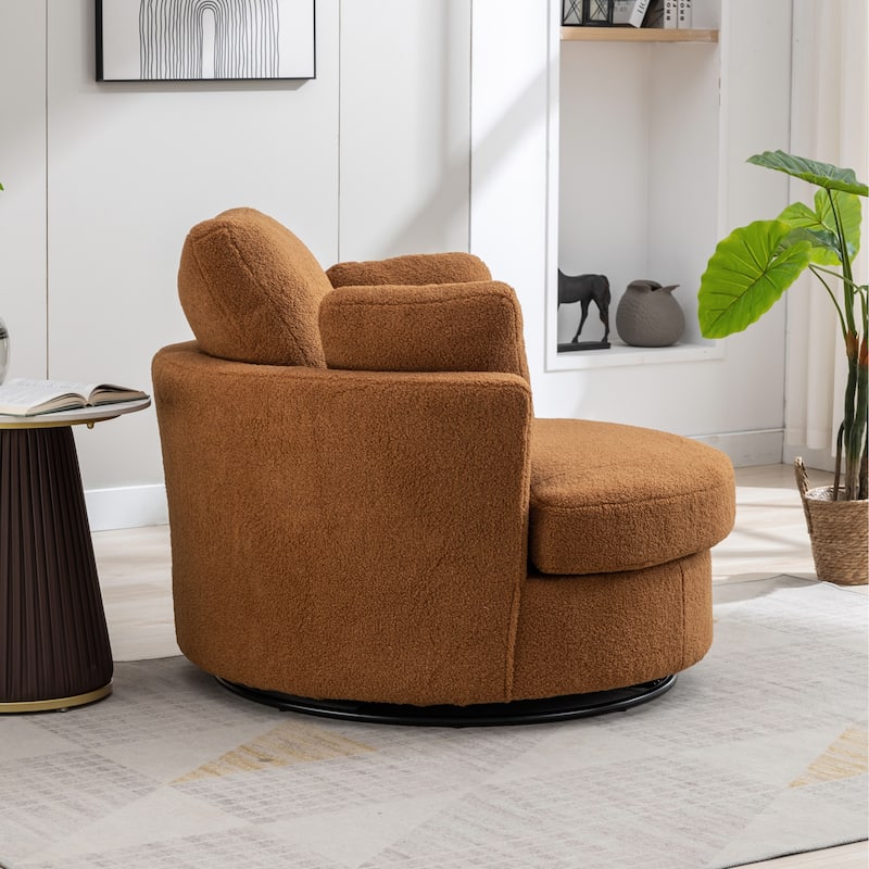 Upholstered Swivel Barrel Armchair Club Chair With Metal Base