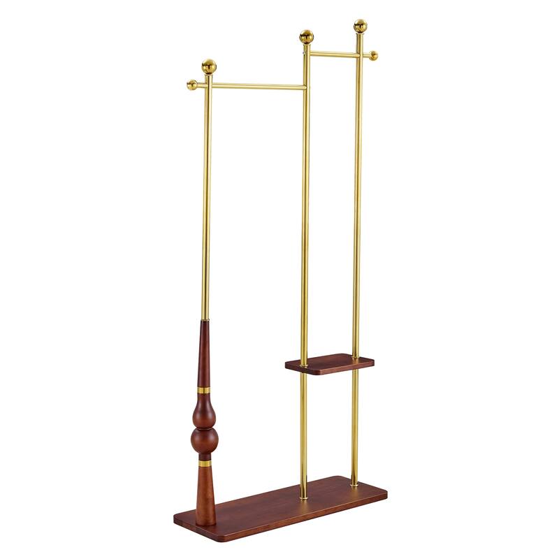 70"H Double Layer Stainless Steel Coat Rack with Wood Grain