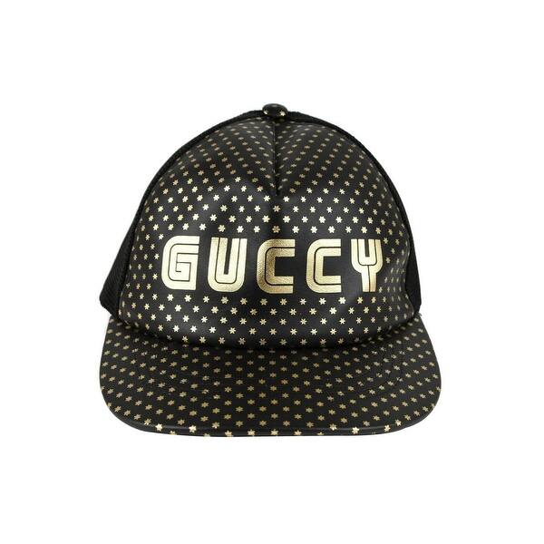 Shop Gucci Men S Guccy Sega Black Leather Mesh Baseball Hat With Star Print M 58 426887 1060 M 58 Overstock 30590059