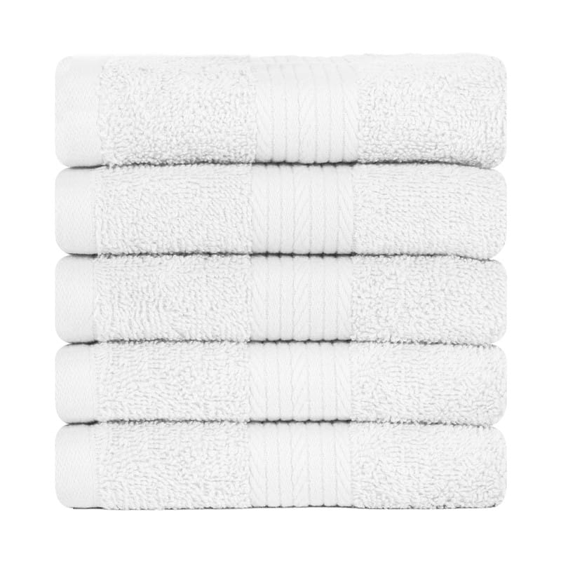 Pure Cotton 600 GSM Absorbent Washcloths 12x12 Inch by Ample Decor - 5 Pcs - White