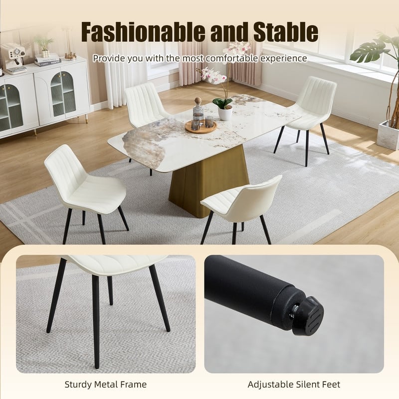 HOMEFUN PU Leather Upholstered Stripes Sturdy Metal Frame Dining Chairs(set of 4)