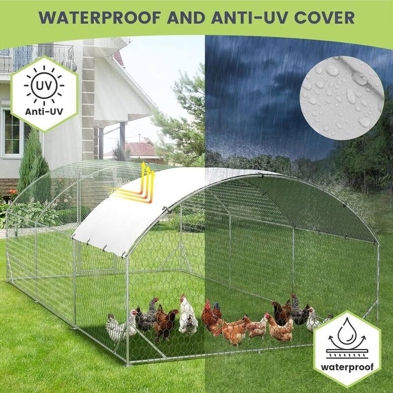 Waterproof Metal Chicken Run, Walk-in Poultry Cage for Yard, Farm