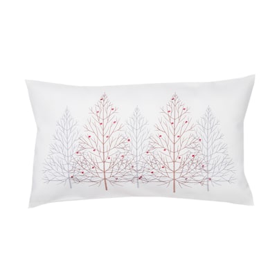 Festive Trees Embroidered Christmas Pillow, 12 by 20-Inch, White