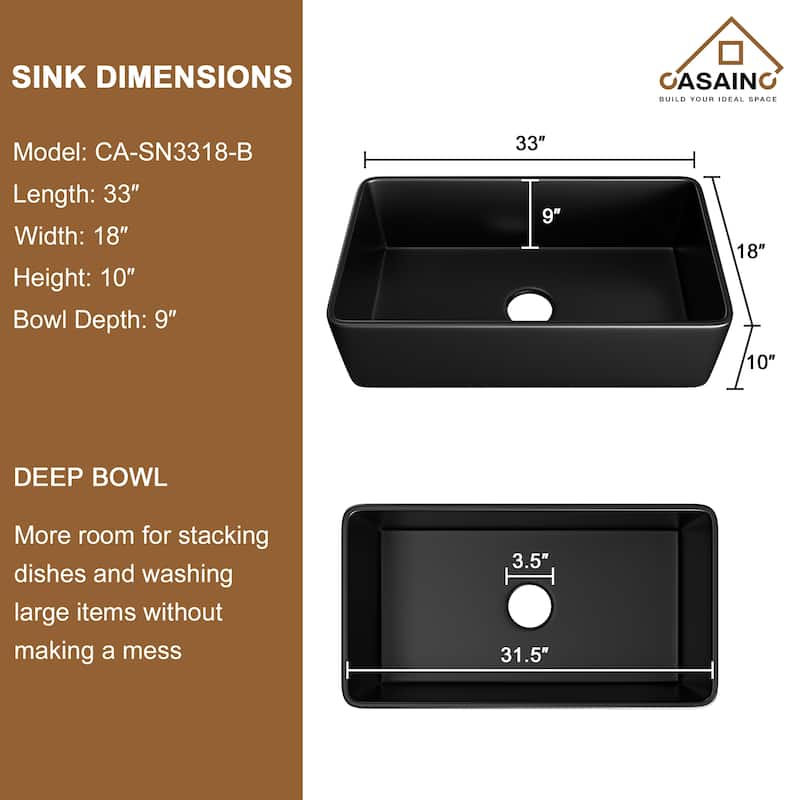 All-in-One Kit Fireclay Single Bowl Farmhouse/Apron-Front Kitchen Sink with Pull Down Sprayer Kitchen Faucet and Accessories