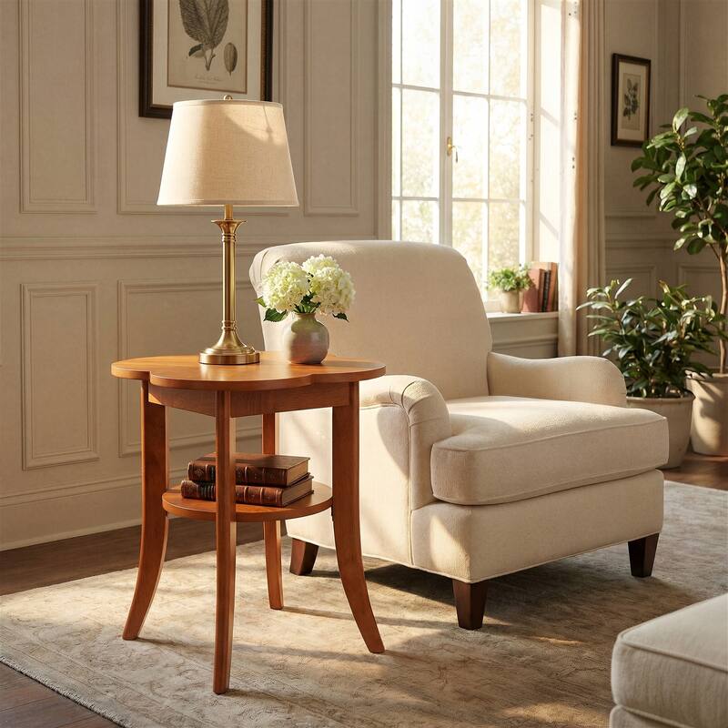 2 Tier Solid Wood End Table, Couch Side Table with Storage Shelf for Living Room / Bedroom