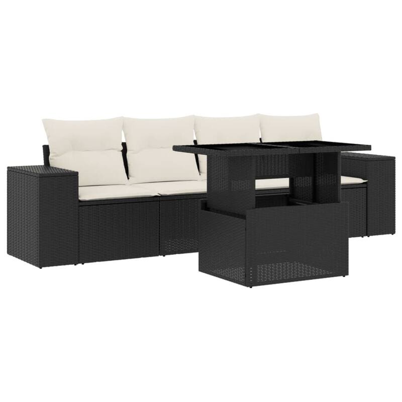vidaXL Patio Sofa Set with Cushions Outdoor Furniture 5 Piece Poly Rattan - 21.7 x 39.4 x 28.7