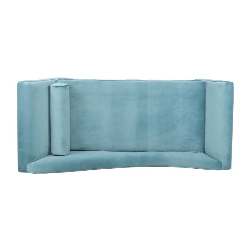 Chaise Lounge Indoor with Scroll Arms,Upholstered Chair Recliner Couch with Rolled Accent Pillow and Solid Wood Legs