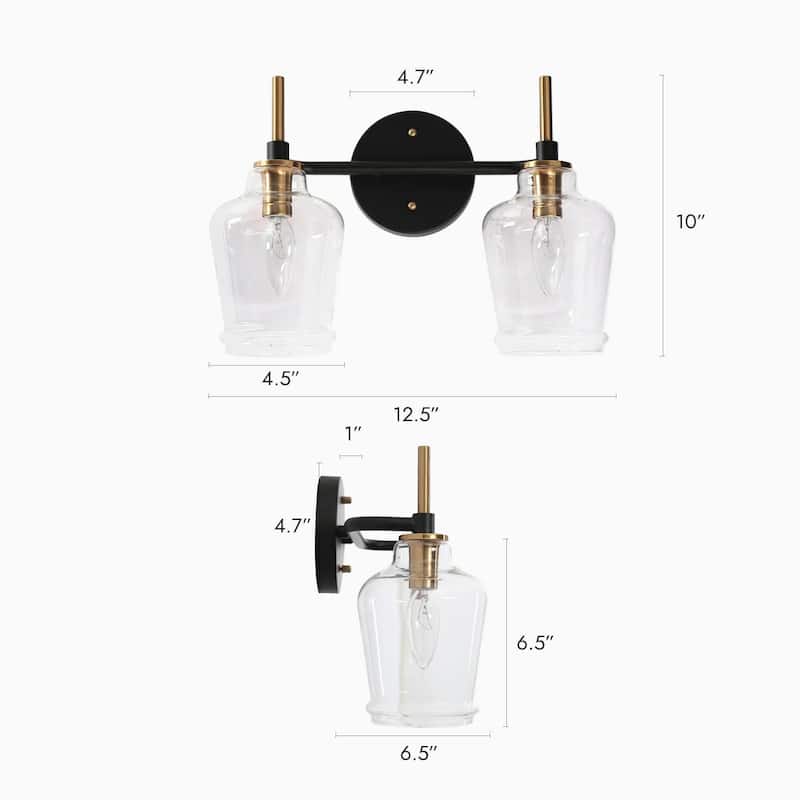 Modern 2/3/4-Light Black Gold Bathroom Vanity Lights Linear Glass Wall Sconces