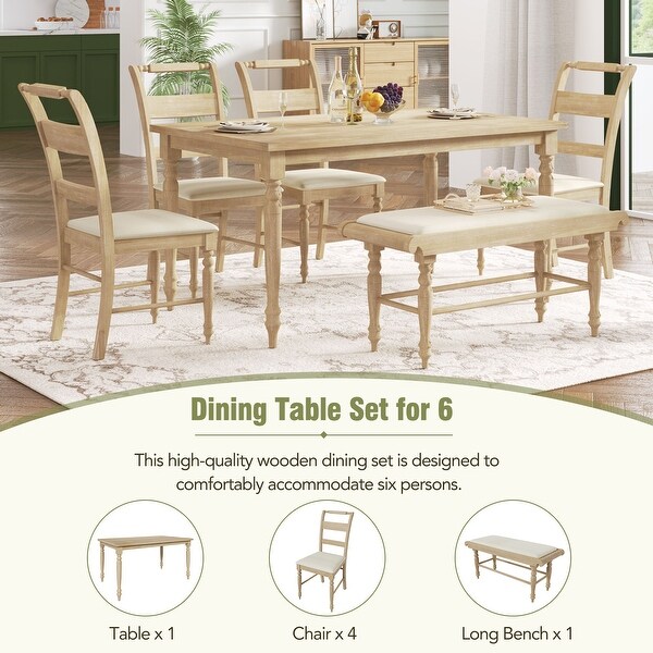 Vintage Style 6 Piece Table Set with Swivel Legs, 4 Upholstered