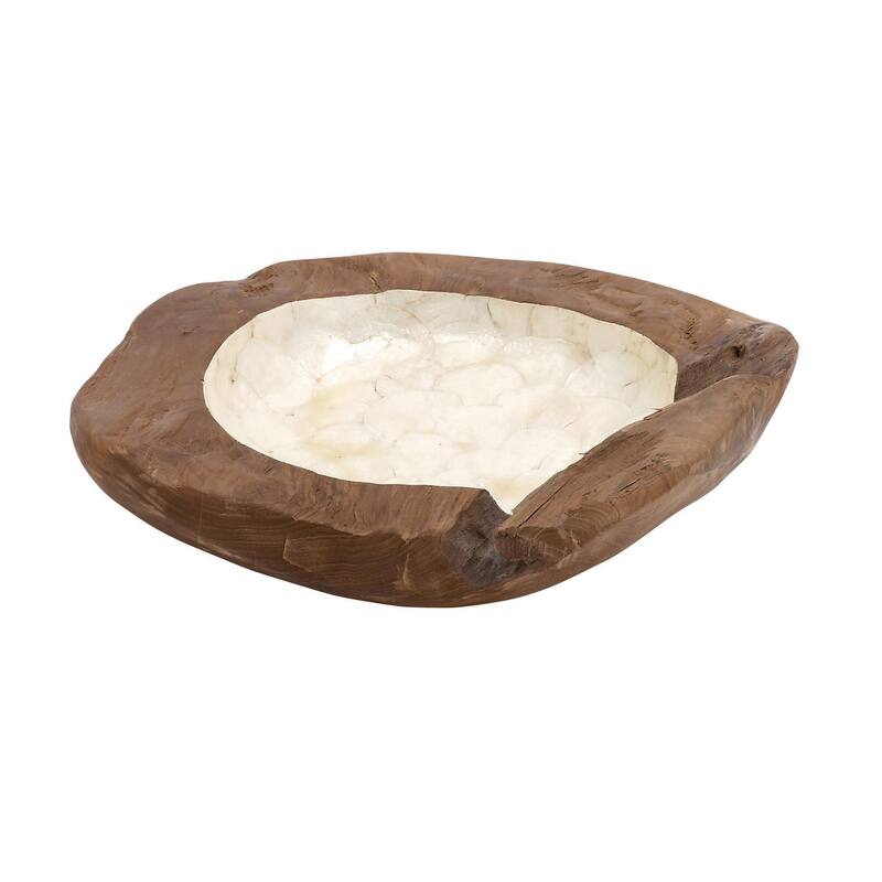 Teak Wood Handmade Live Edge Free Form Decorative Bowl with Capiz Interior - Brown - Roche River Decor