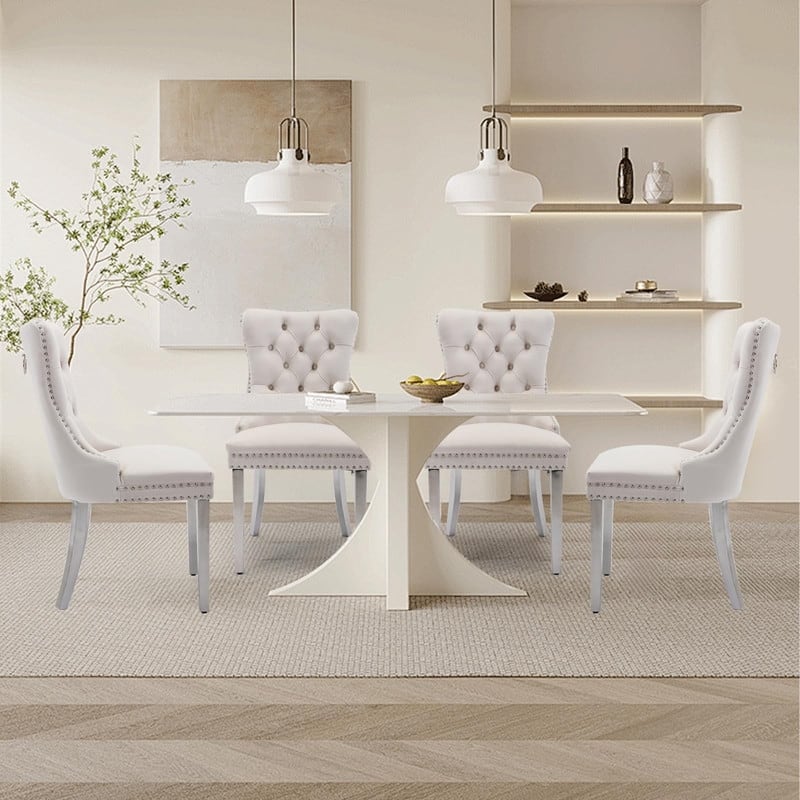 Tufted Naliheads Solid Wood Upholstered Dining Chairs (Set of 4) - Beige SliverLegs