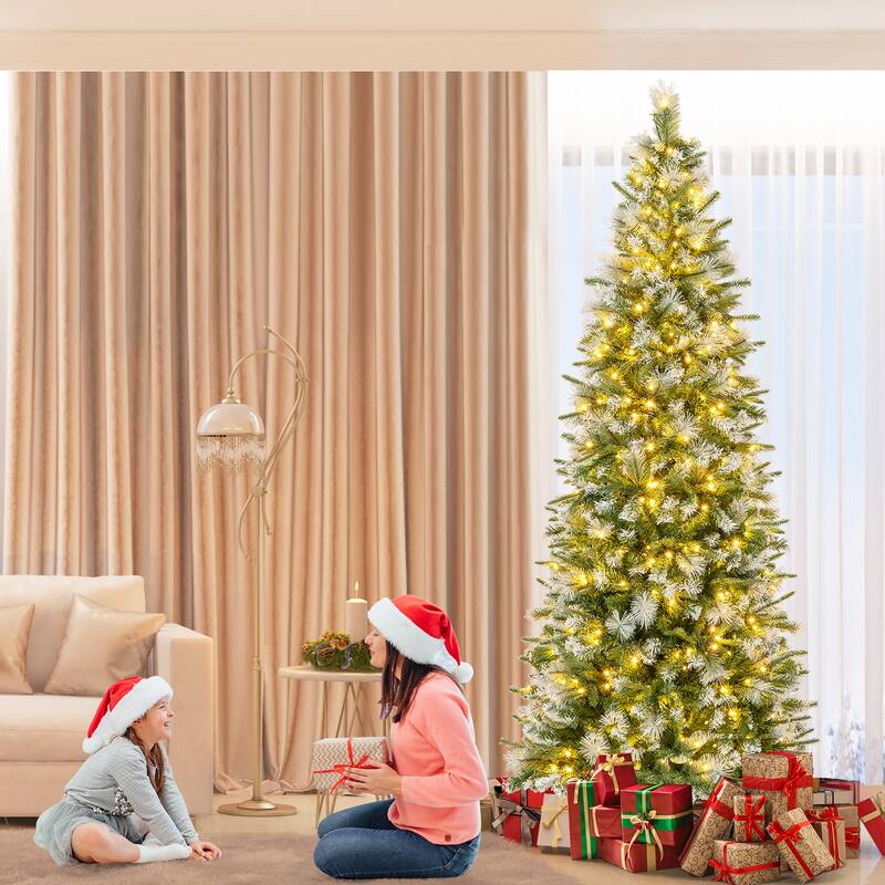 Gymax 7.5/6 FT Artificial Christmas Tree Pre-Lit Hinged Xmas Tree w/
