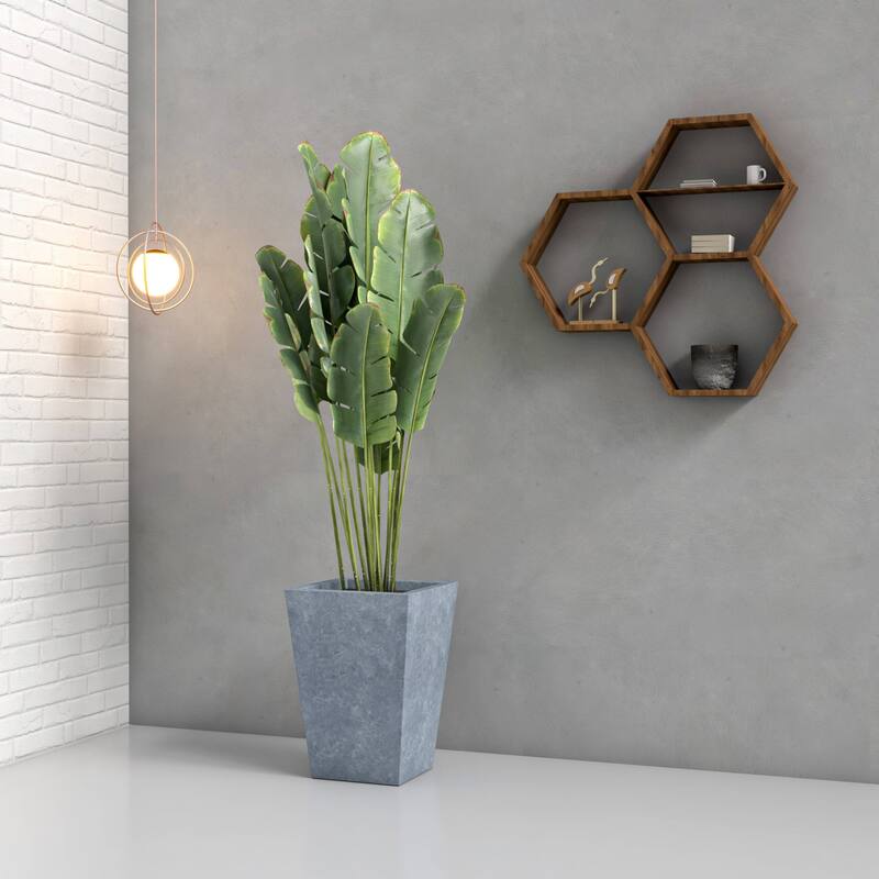 Serene Fiberstone and Clay Tapered Square Plant Pot with Drainage Holes For Indoor Outdoor Home Office Patio Porch Garden Decor