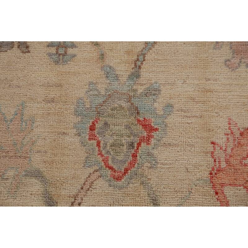 Hand Knotted Oriental 100% Wool Carpet Transitional All-Over Beige & Ivories Oushak Area Rug - 9' 2'' X 6' 2''