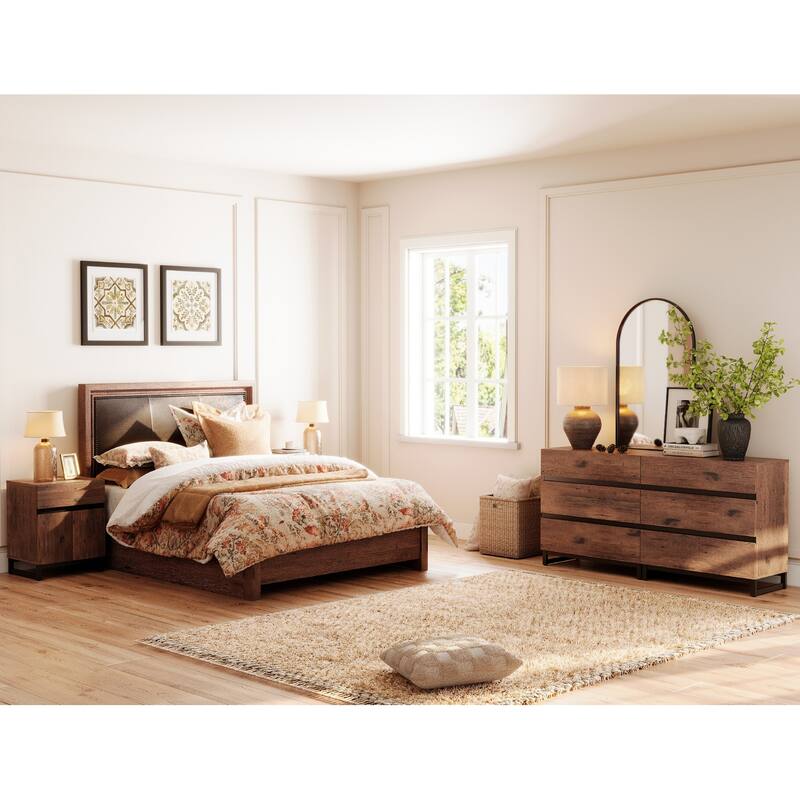 3-Piece Dresser And Nightstand Set, 63 Inches Dresser With 6 Drawers, 2 Nightstand With 2 Drawer, Bedroom Furniture Set