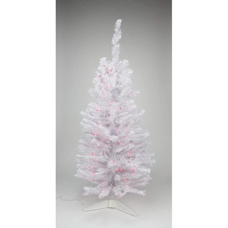 Shop 4 Pre Lit White Iridescent Pine Artificial Christmas Tree Pink Lights Overstock 18866463
