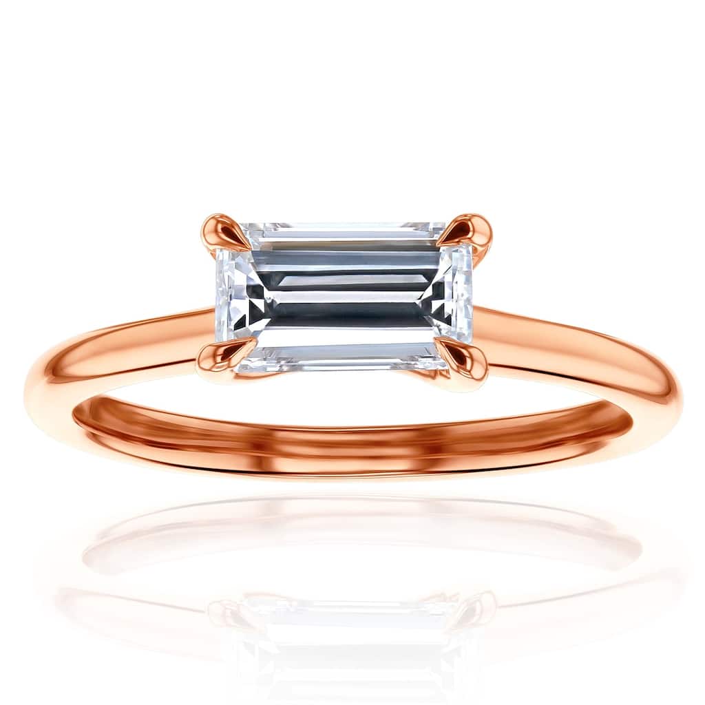Kobelli 1.02 Carat Natural Diamond Solid 14k Rose Gold East-West Emerald Cut Solitaire Dakota Ring
