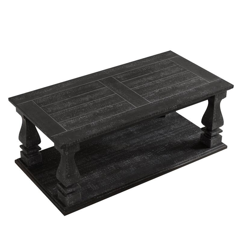 Roomfitters 47" Farmhouse Coffee Table, Rustic Wood Center Table with Heavy Planked Top & Square Baluster Legs