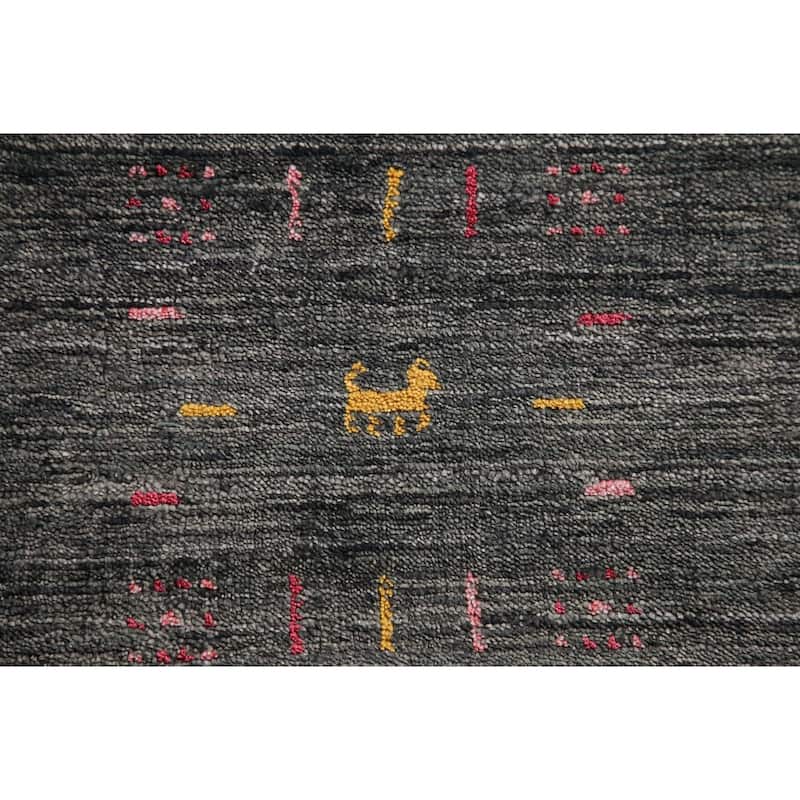 Grey Tribal Gabbeh Oriental Area Rug Handmade Silk Carpet - 6'8" x 9'2"