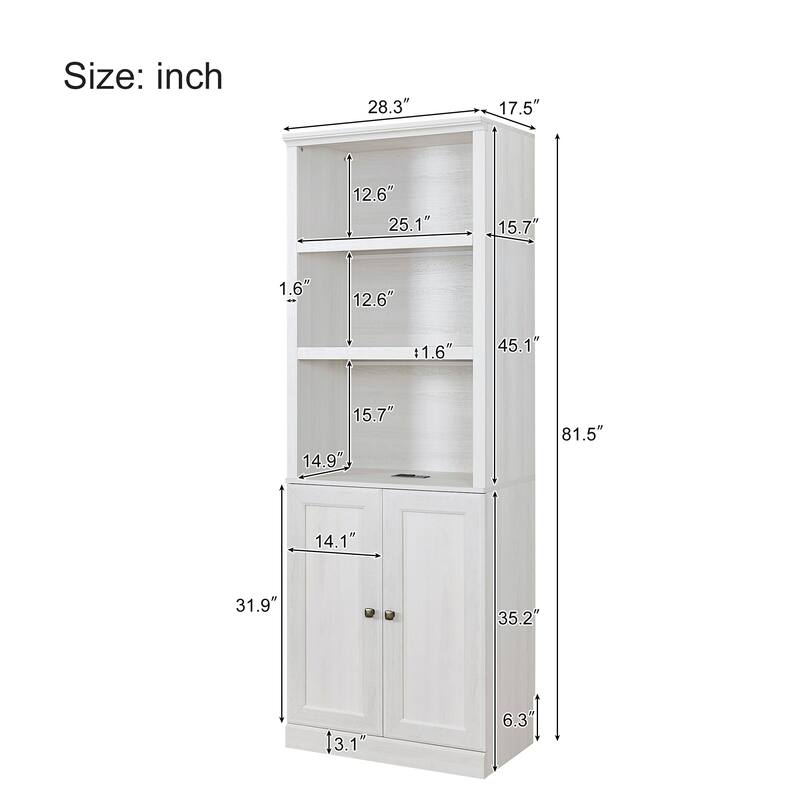 3 Open Shelves Bookcase Side Cabinet Storage Shelves,1 Doors Bookshelf with USB Port,Suitable for Home Office Storage