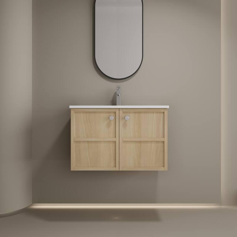 GDFStudio - Cairo Modern Wall-Mounted Bathroom Vanity Set with Scratch-Resistant Resin Sink & Soft Close Doors