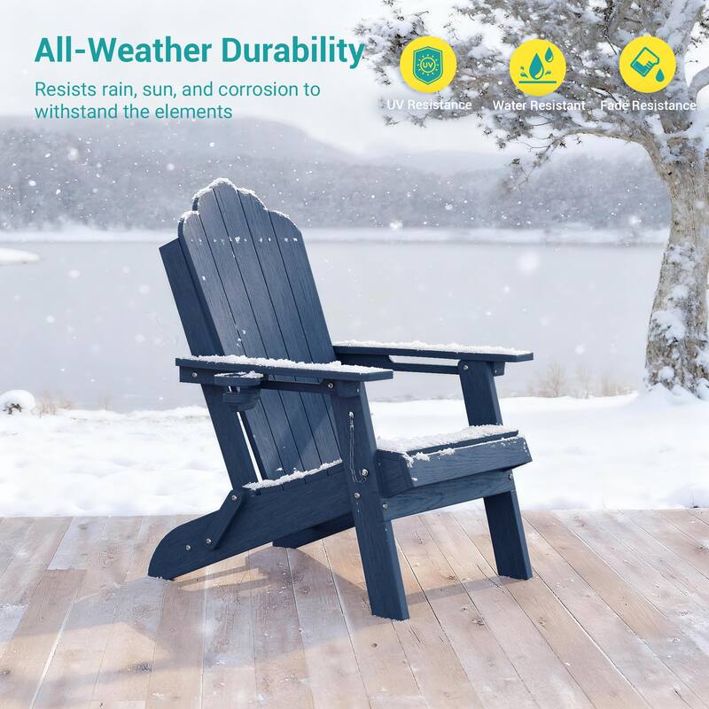 Foldable HDPE Adirondack Chair All-Weather W/ Cup Holder