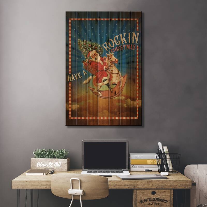 Colorful Christmas IX - Rockin Print On Wood by Duirwaigh - Multi-Color