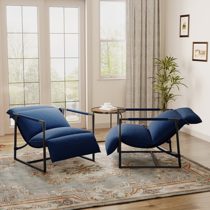 Metal Sling Accent Chairs Armchair with Adjustable Headrest Set of 2 - Blue