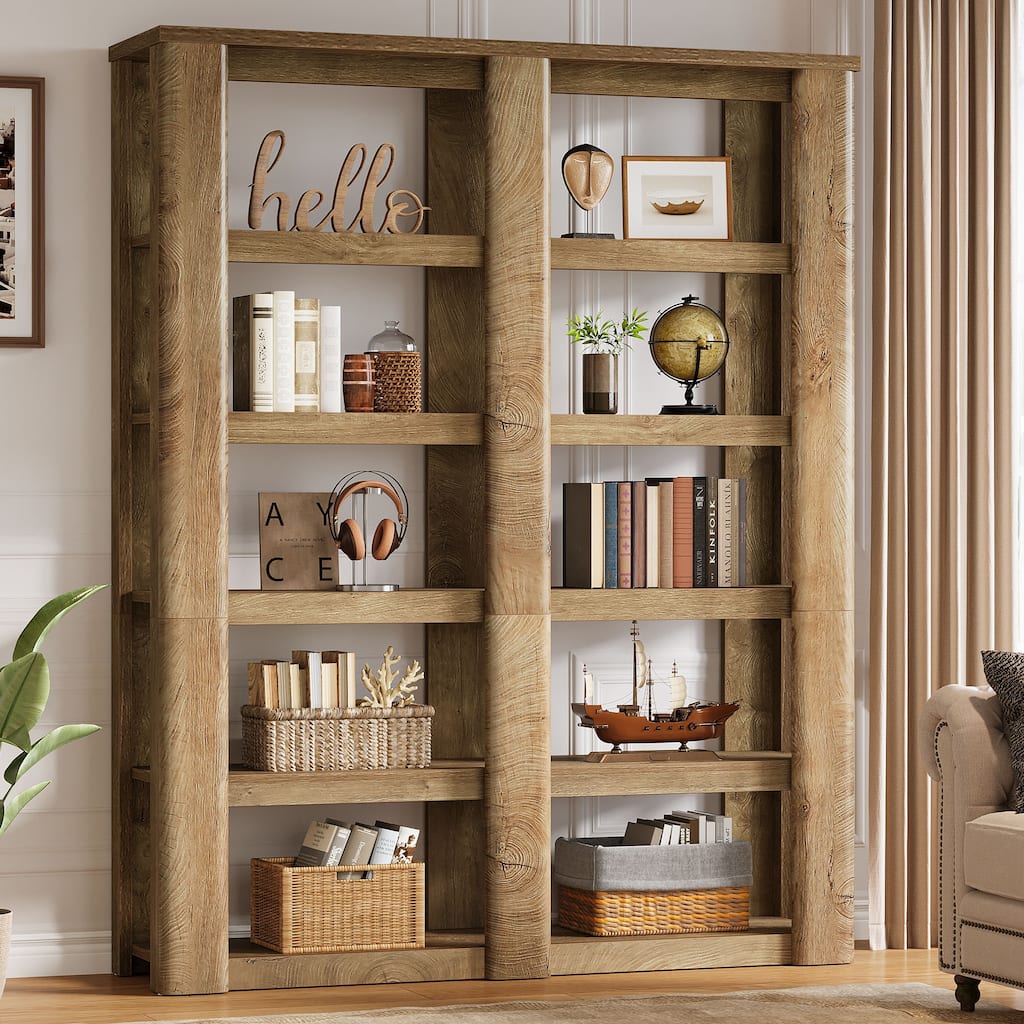 6-Tier Tall Bookshelf, 55-Inch Wide Farmhouse Bookcase Shelving Unit