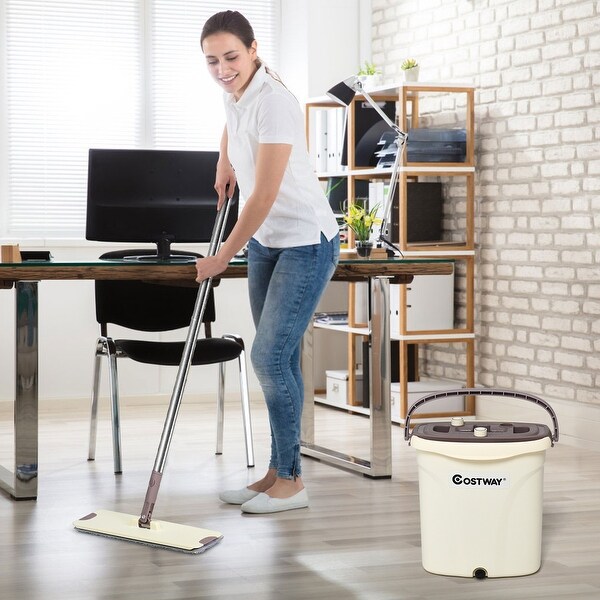 Flat Squeeze Mop And Bucket Set Hand Free Floor Mop Self Cleaning Microfiber Pad 