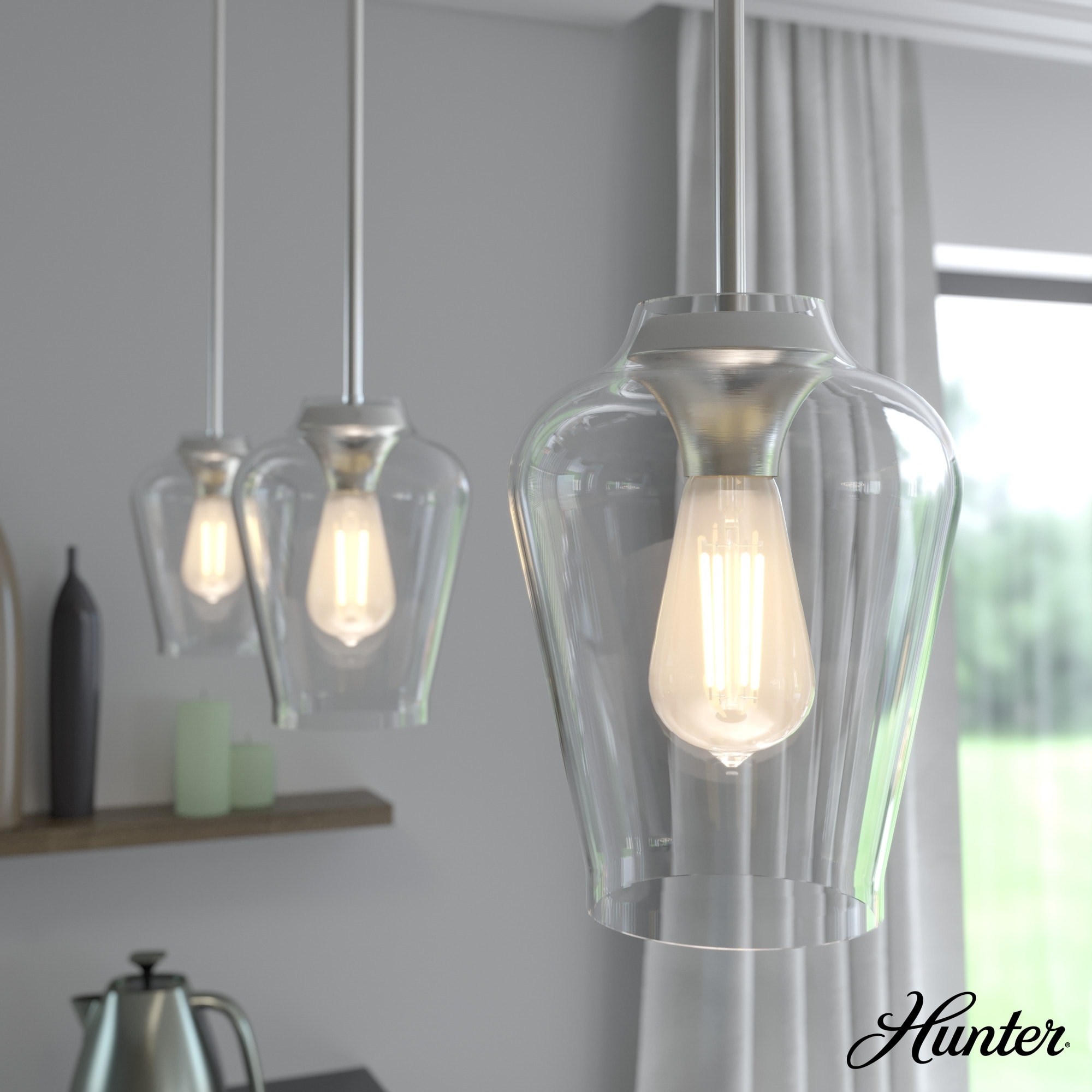 Hunter Vidria 1-Light Mini Pendant - Kitchen Island, Dining Room, Bedroom - Contemporary, Transitional