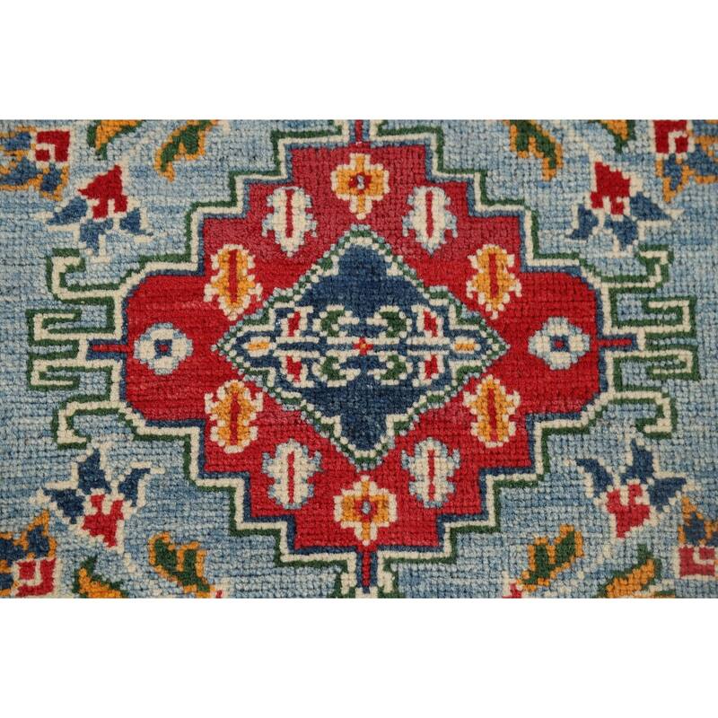 Light Blue Kazak Oriental Runner Rug Handmade Traditional Wool Carpet - 2'9" x 9'7"