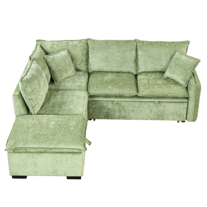 82.67"Convertible Sofa Bed Sectional Sofa Sleeper L-shaped Sofa with a Storage Ottoman,Two Pillows, Two Power Sockets and Two US