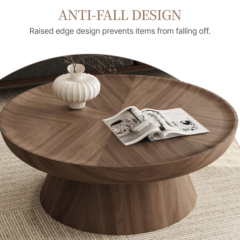 Round Walnut Nesting Coffee Tables 2-Piece Set - Modern Living Room Wooden Accent Tables, Stackable & Separable