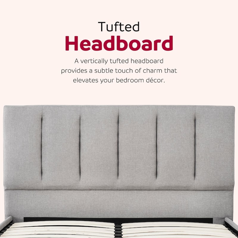 Full Size Upholstered Platform Bed with Tufted Headboard, Gray Fabric Frame