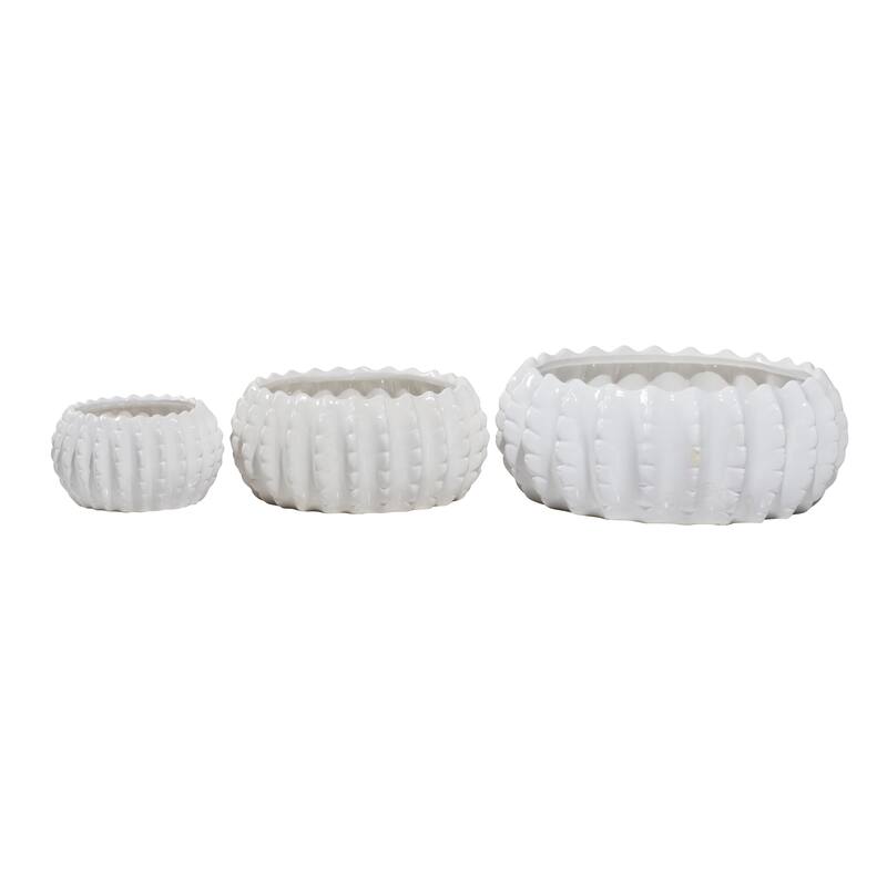White Ceramic Indoor Outdoor Planter (Set of 3) - S/3 8", 12", 19"W