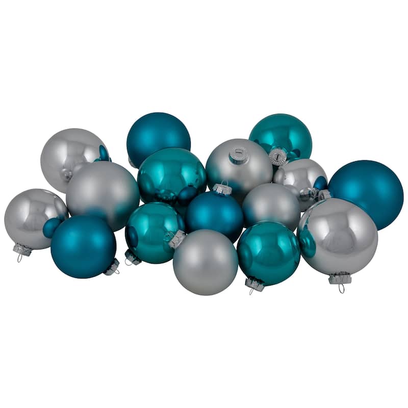 72ct Turquoise Blue Silver 2-Finish Glass Christmas Ornament 4"
