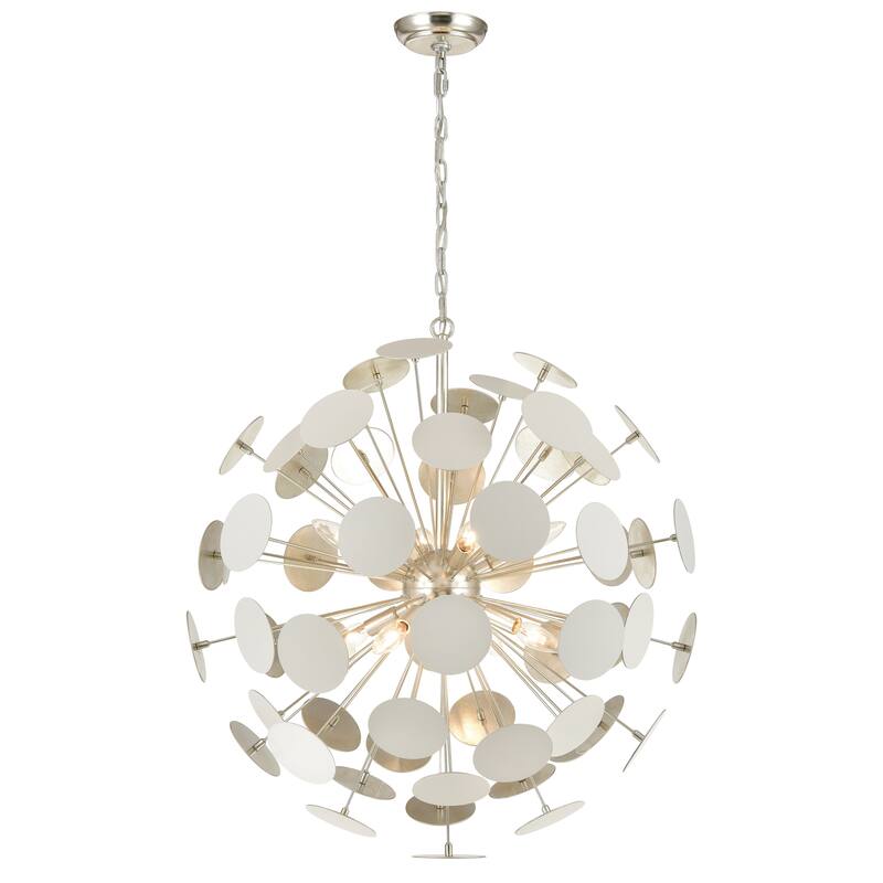 Elk Home Modish Matte White With White Metal Shade 8 Light Chandelier - Matte White, Silver Leaf
